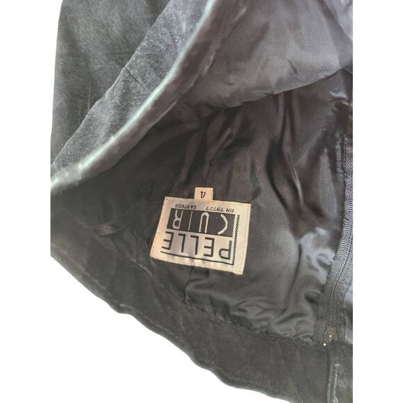 Black Suede Vintage Mini Skirt Leather 80s 90s Slit - Picture 4 of 6